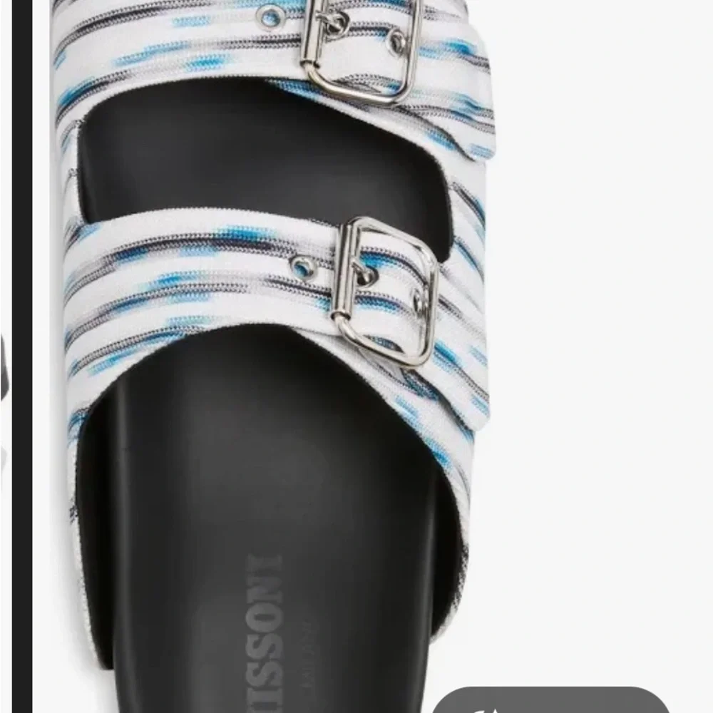 Missoni Mens 2 strap double Buckle Sandals - Black, Blue, and White/ slides slip